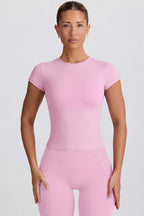 Chic Cut-Out Longline T-Shirt in Dusty Pink