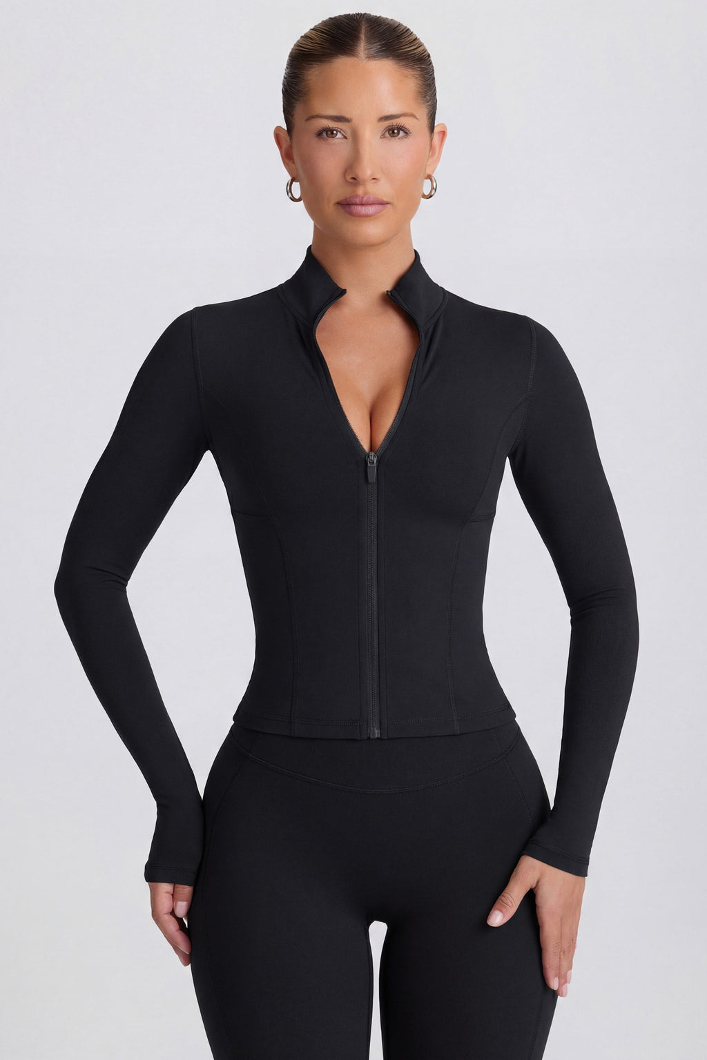 Chic Soft Active Zip-Up Jacket in Black
