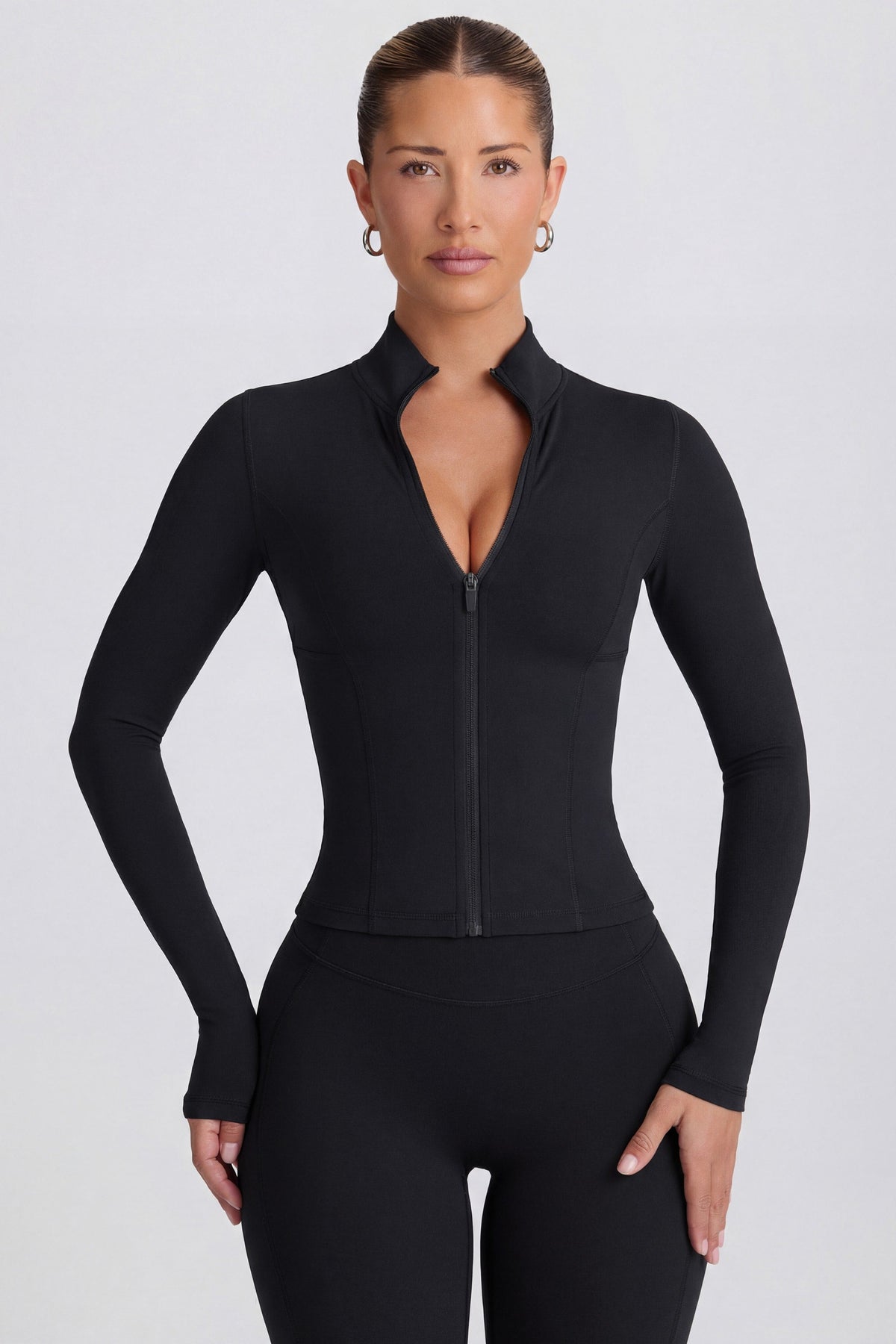 Chic Soft Active Zip-Up Jacket in Black