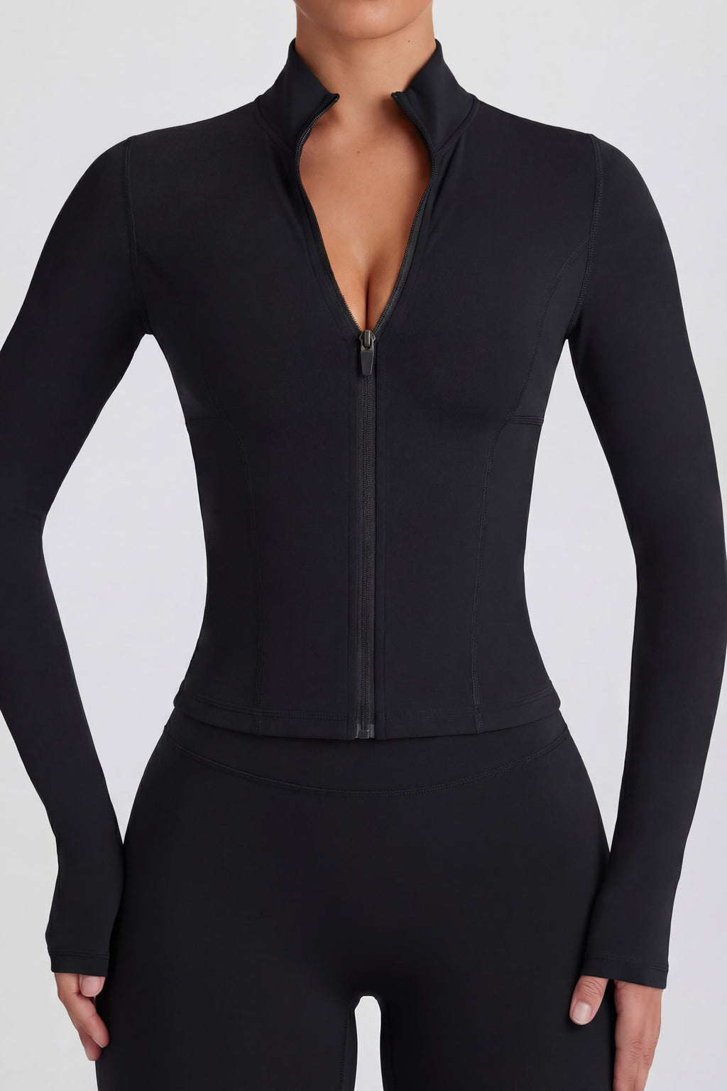 Chic Soft Active Zip-Up Jacket in Black