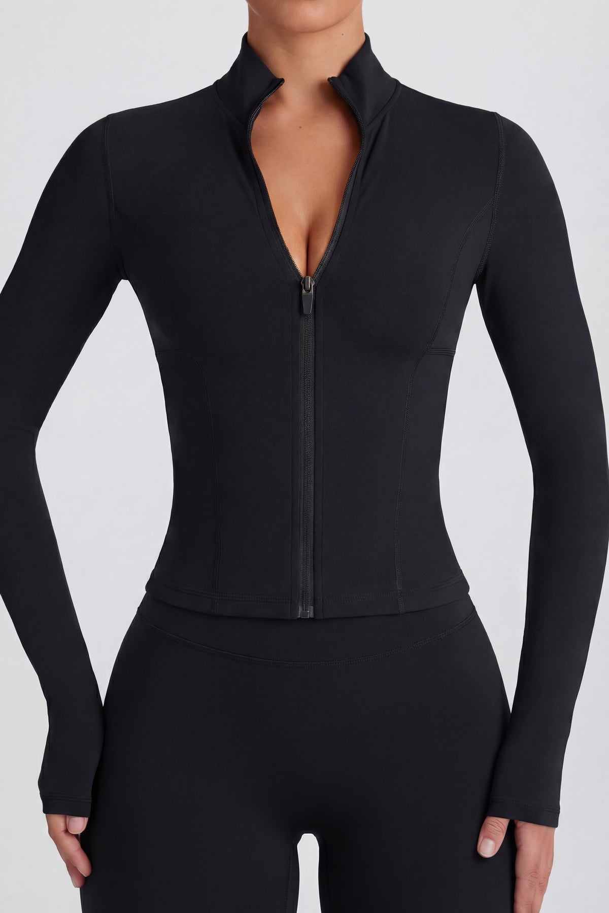 Chic Soft Active Zip-Up Jacket in Black