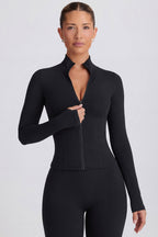Chic Soft Active Zip-Up Jacket in Black