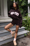 Chic Oversized Applique Hoodie in Espresso