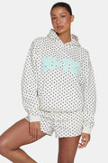 Chic Oversized Applique Hoodie in Monochrome Polka Dot