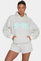 Chic Oversized Applique Hoodie in Monochrome Polka Dot