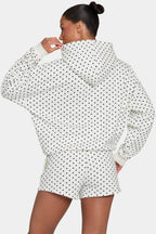 Chic Oversized Applique Hoodie in Monochrome Polka Dot