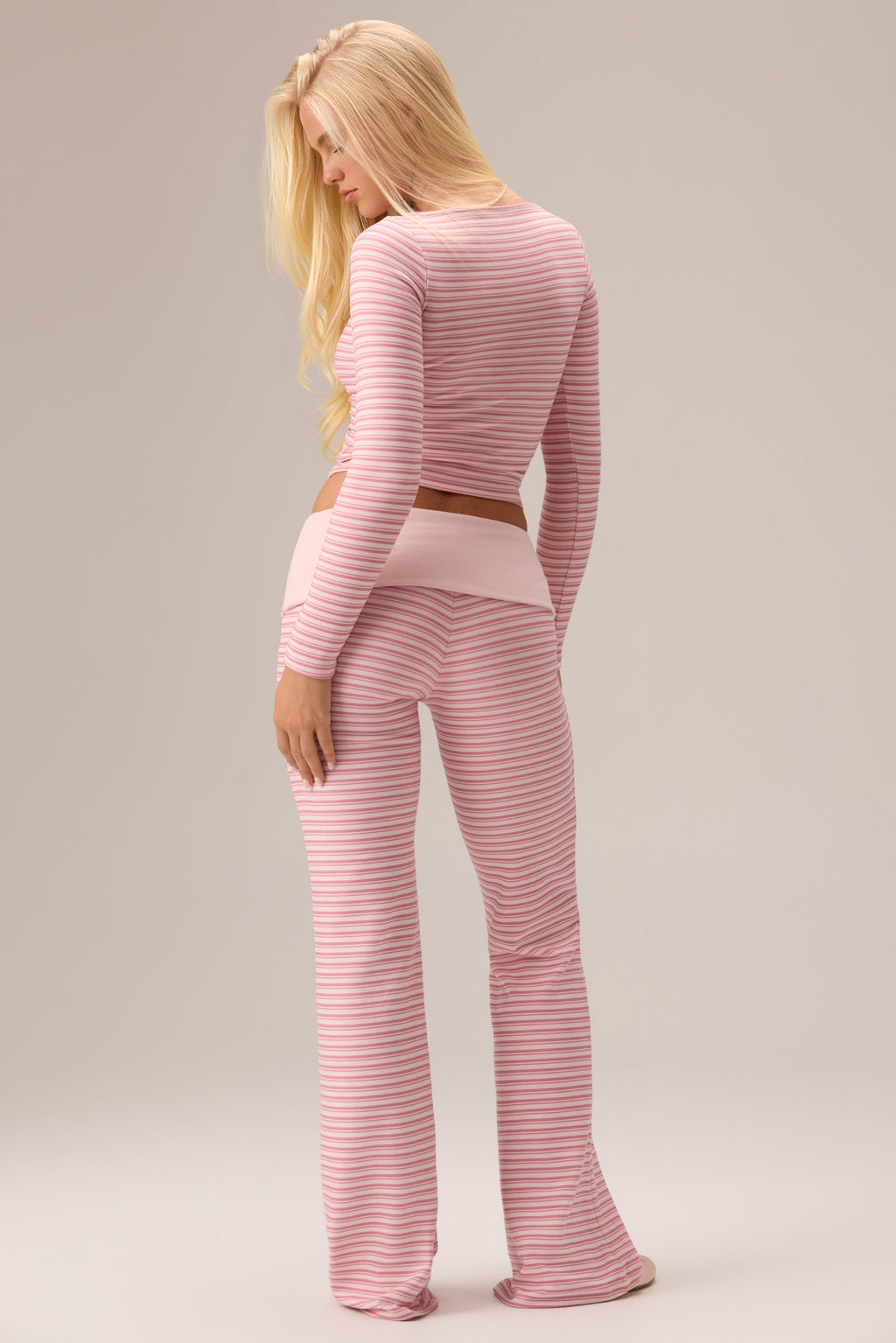 Chic Plush Jersey Long-Sleeve Top in Berry Stripe