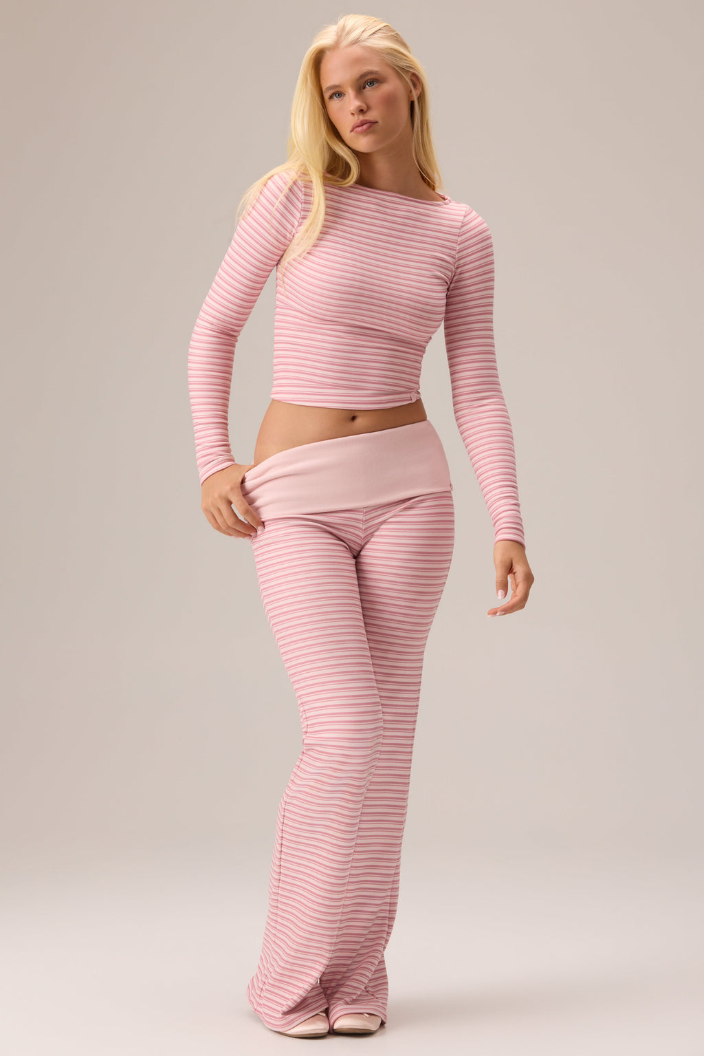 Chic Plush Jersey Long-Sleeve Top in Berry Stripe