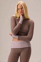 Chic Plush Jersey Long-Sleeve Top in Chestnut