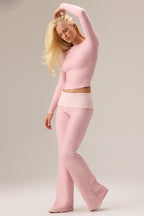 Chic Plush Jersey Wide-Leg Trousers in Berry Stripe