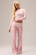 Chic Plush Jersey Wide-Leg Trousers in Berry Stripe