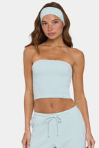 Chic Ribbed Jersey Bandeau Top in Mint Stripe