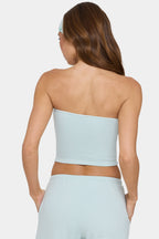 Chic Ribbed Jersey Bandeau Top in Mint Stripe