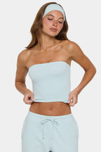 Chic Ribbed Jersey Bandeau Top in Mint Stripe