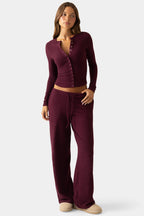 Chic Ribbed Jersey Crewneck Cardigan in Plum