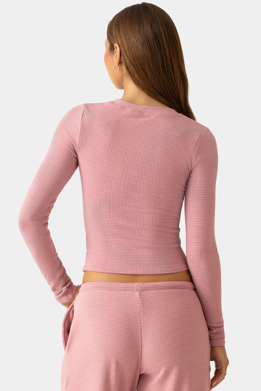 Chic Ribbed Jersey Crewneck Cardigan in Berry