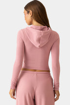 Chic Ribbed Jersey Cropped Hoodie in Berry