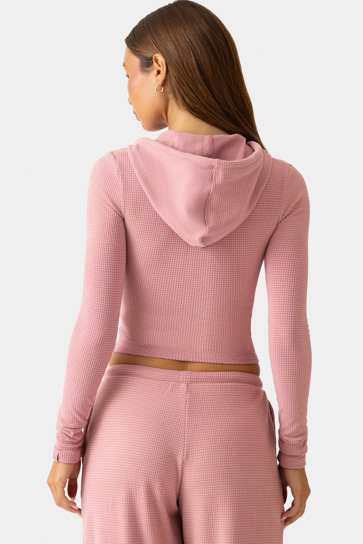 Chic Ribbed Jersey Cropped Hoodie in Berry