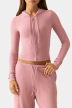Chic Ribbed Jersey Cropped Hoodie in Berry