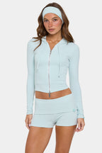 Chic Ribbed Jersey Cropped Hoodie in Mint Stripe