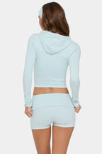 Chic Ribbed Jersey Cropped Hoodie in Mint Stripe