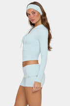 Chic Ribbed Jersey Cropped Hoodie in Mint Stripe