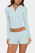 Chic Ribbed Jersey Cropped Hoodie in Mint Stripe