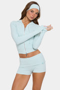 Chic Ribbed Jersey Cropped Hoodie in Mint Stripe