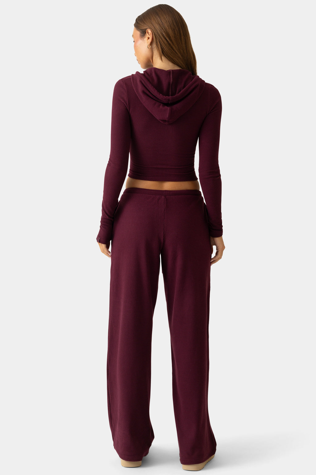 Chic Ribbed Jersey Low-Rise Trousers in Plum