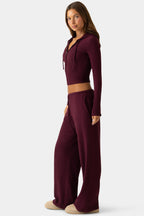 Chic Ribbed Jersey Low-Rise Trousers in Plum