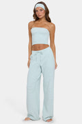 Chic Ribbed Jersey Low-Rise Trousers in Mint Stripe