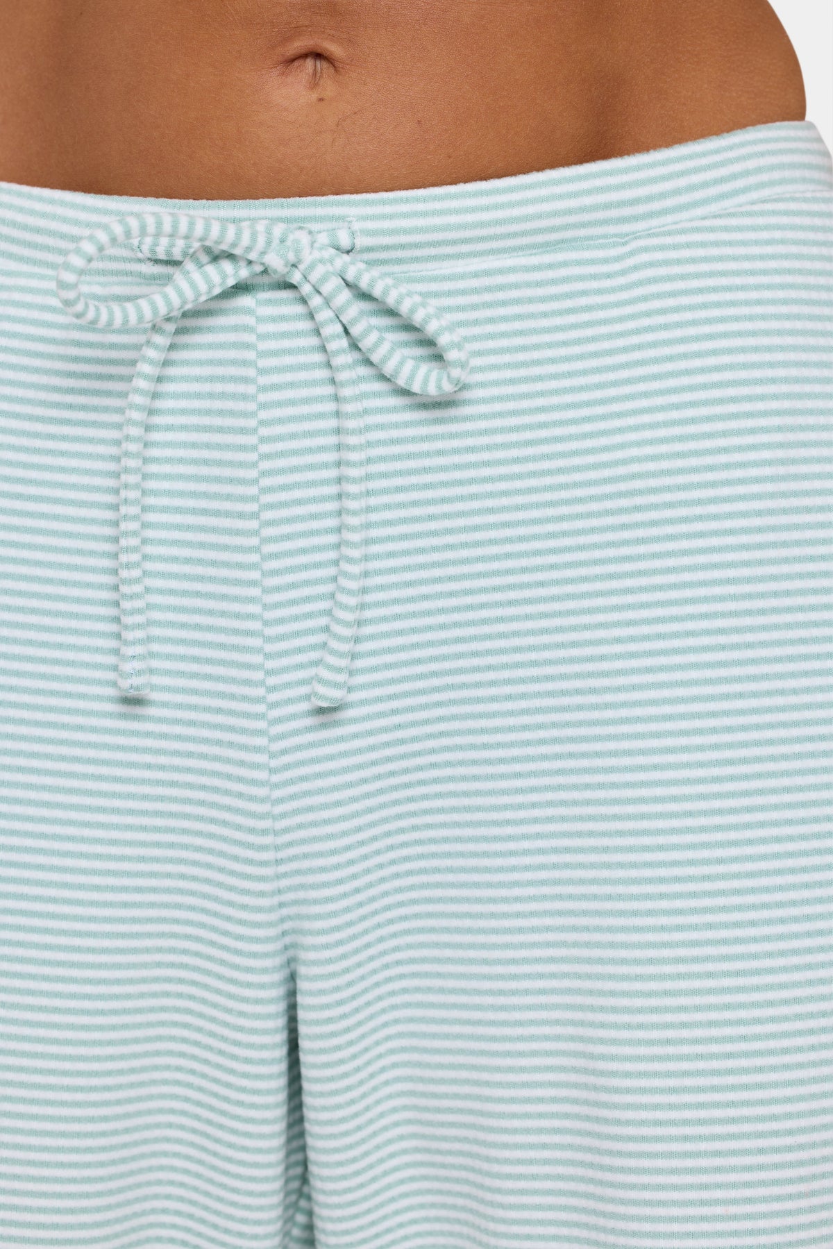 Chic Ribbed Jersey Low-Rise Trousers in Mint Stripe
