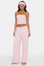 Chic Ribbed Jersey Low-Rise Trousers in Peach Stripe