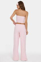 Chic Ribbed Jersey Low-Rise Trousers in Peach Stripe