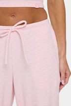 Chic Ribbed Jersey Low-Rise Trousers in Peach Stripe