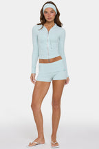 Chic Ribbed Jersey Mini Shorts in Mint Stripe