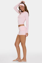 Chic Ribbed Jersey Mini Shorts in Peach Stripe