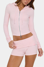 Chic Ribbed Jersey Mini Shorts in Peach Stripe