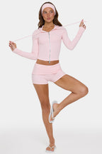 Chic Ribbed Jersey Mini Shorts in Peach Stripe