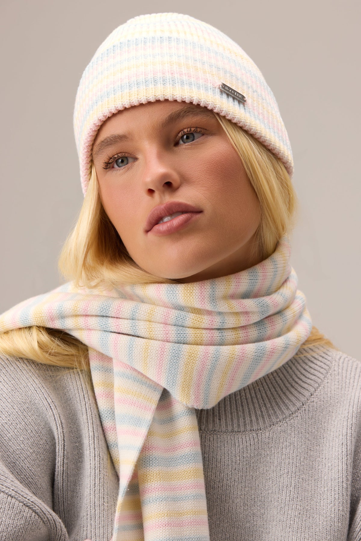 Chic Ribbed Knit Beanie in Confetti Stripe