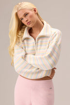 Chic Ribbed Knit Zip-Up Sweatshirt in Confetti Stripe