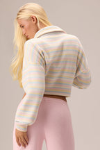 Chic Ribbed Knit Zip-Up Sweatshirt in Confetti Stripe