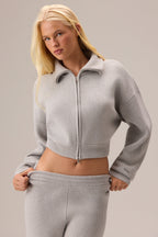 Chic Ribbed Knit Zip-Up Sweatshirt in Pebble