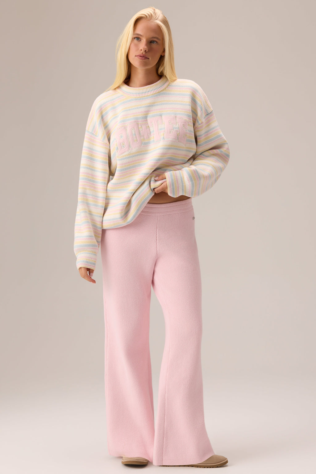 Chic Ribbed Knit Oversized Jumper in Confetti Stripe