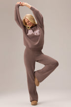 Chic Ribbed Knit Wide-Leg Joggers in Chestnut