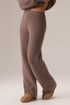 Chic Ribbed Knit Wide-Leg Joggers in Chestnut