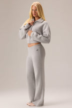 Chic Ribbed Knit Wide-Leg Joggers in Pebble