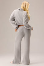 Chic Ribbed Knit Wide-Leg Joggers in Pebble