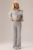 Chic Ribbed Knit Wide-Leg Joggers in Pebble