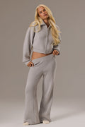 Chic Ribbed Knit Wide-Leg Joggers in Pebble